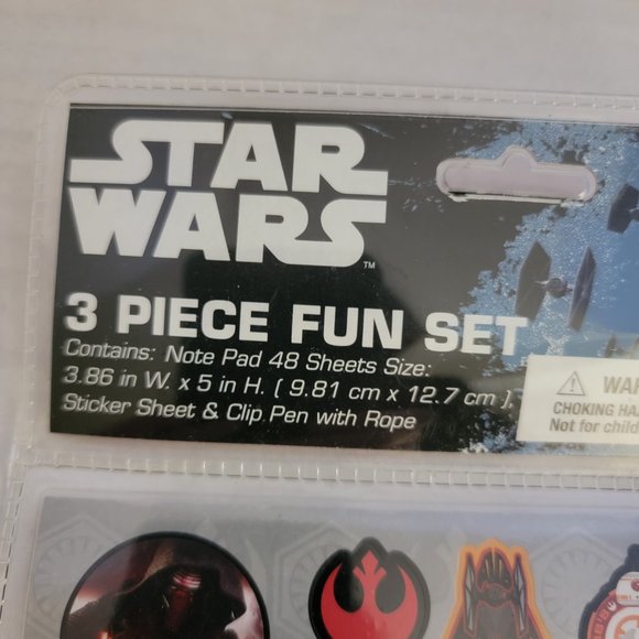 New Disney Star Wars 3 Piece Fun Set Note Pad Sticker Sheet Clip Pen with Rope - Picture 5 of 9